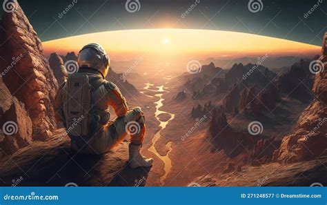 Astronauta Descansa Admirando La Vista En Un Planeta Extraterrestre Generativo Ai Stock De