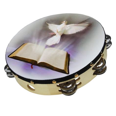 8 Dove And Bible Double Row Jingle Percussion Tambourine For Church