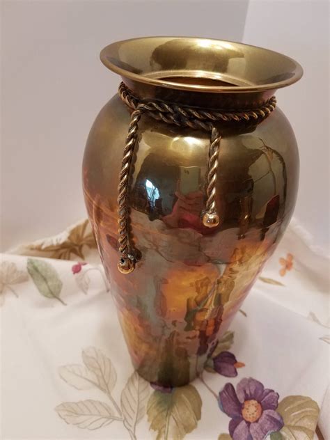 Hammered Brass Vintage Vase Large Size Rope Design Accent Etsy