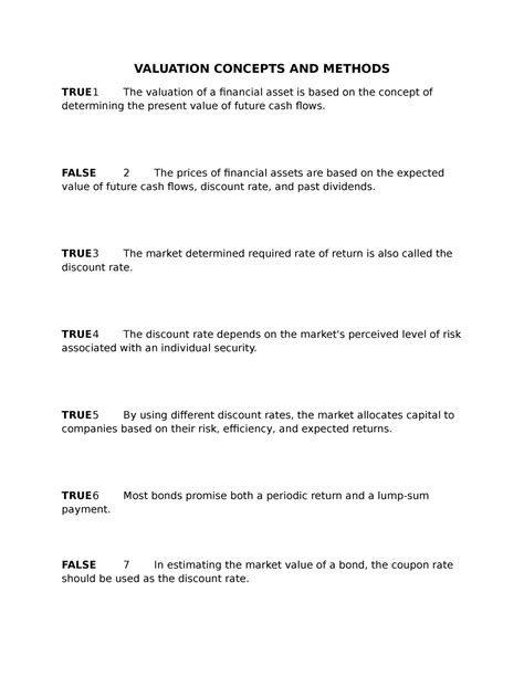 Valuation Concepts And Methods VALUATION CONCEPTS AND METHODS TRUE 1