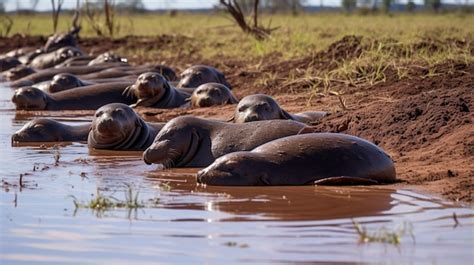 Premium Photo Photo Of A Herd Of Platypus Resting In An Open Area On