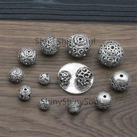 8 20mm Sterling Silver Beads Round Bead Silver Bead Spacer Flower Bead