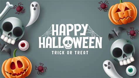 Happy halloween text vector design. Halloween trick or treat in gray ...