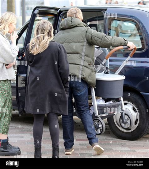 Matthew Wright with his wife and daughter outside ITV Studios Featuring