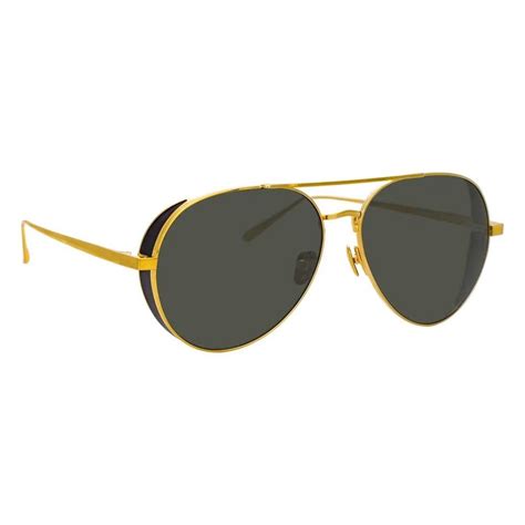 Linda Farrow Elgin C Aviator Sunglasses In Yellow Gold And Black