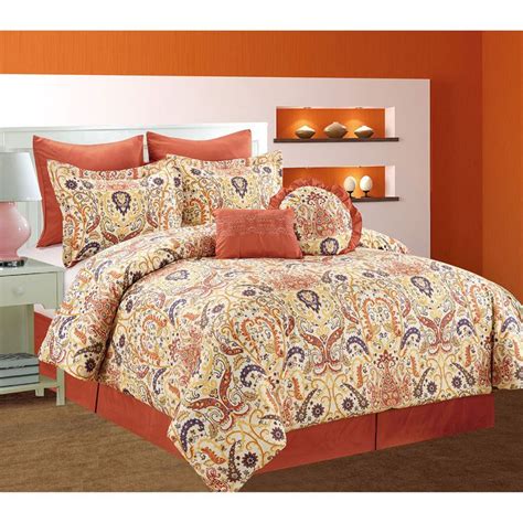 Orange Floral Aileen Comforter Set King 8 Piece Home Decor Queen