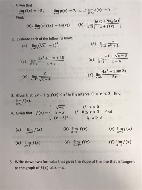 Solved 1 Given That Lim Fx 5 Lim Gx 7 And Lim