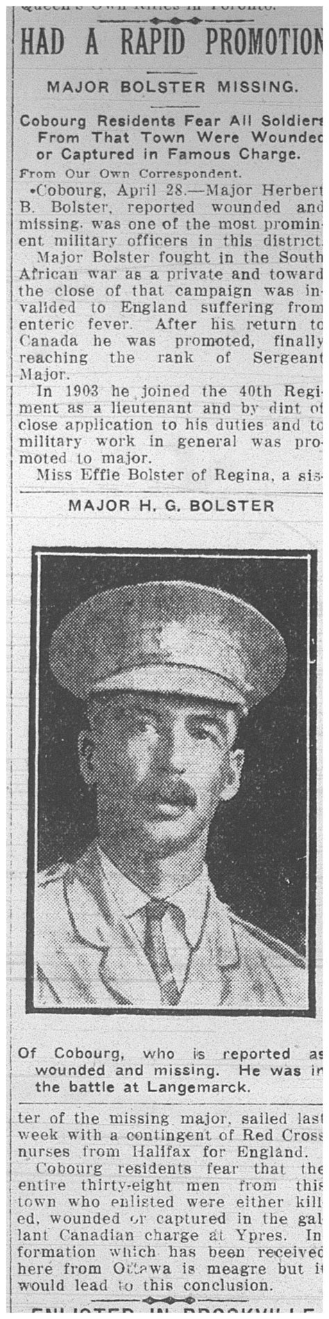 Major Herbert George Bolster 1877 1915 Mémorial Find A Grave