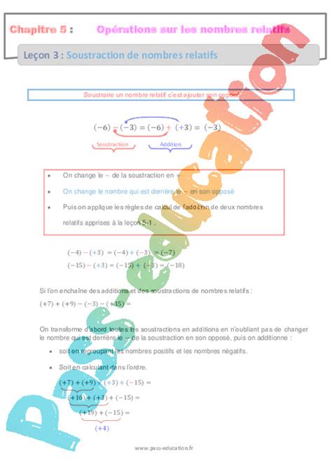 S Quence Fiche De Pr Paration Addition Et Soustraction De Nombres