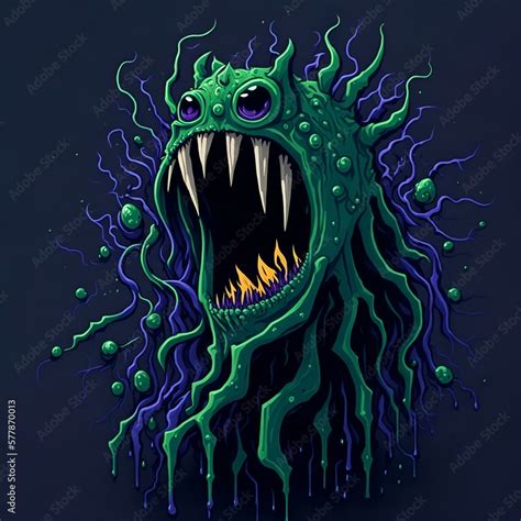 Slime Monster Scary Pose Epic Hand Drawn Illustration Contour