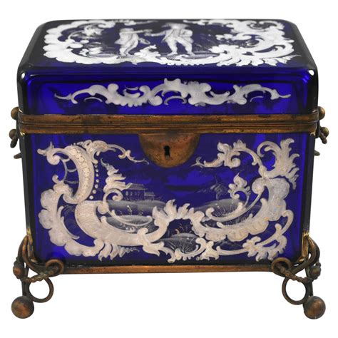 Enameled Cobalt Blue Glass Jewel Casket Box For Sale At 1stdibs