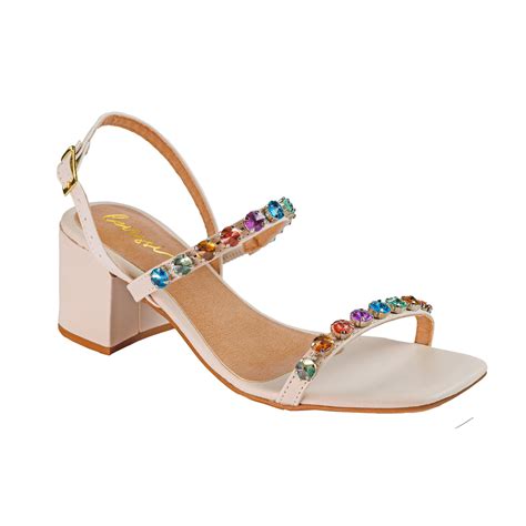 Sand Lia Sofia Nude Salto Bloco M Dio Tiras Strass Pedraria Trend Confort Vel Bege