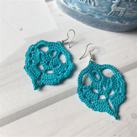 Crochet Earring Crochet Dangle Earrings Handmade Leaf Etsy