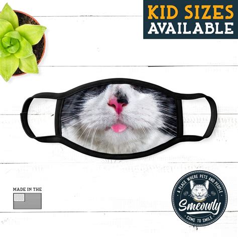 Tuxedo Cat Blep Tongue Cute Animal Face Mask Etsy