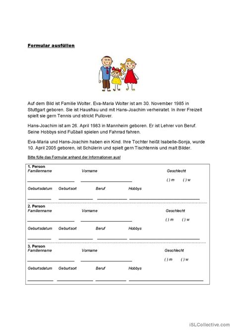 Formular Ausf Llen Allgemeine Deutsch Daf Arbeitsbl Tter Pdf Doc