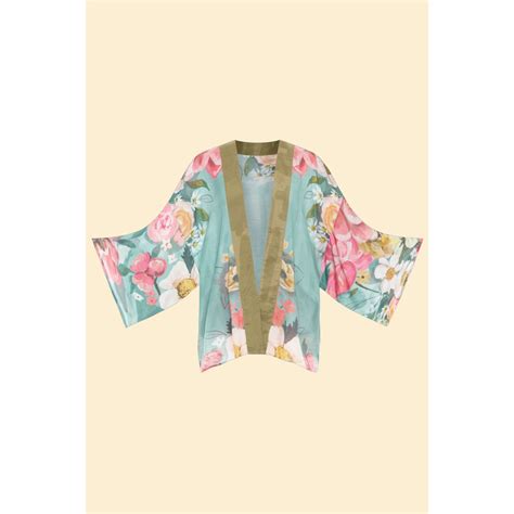 Powder Impressionist Floral Kimono Jacket Teal Edmonds