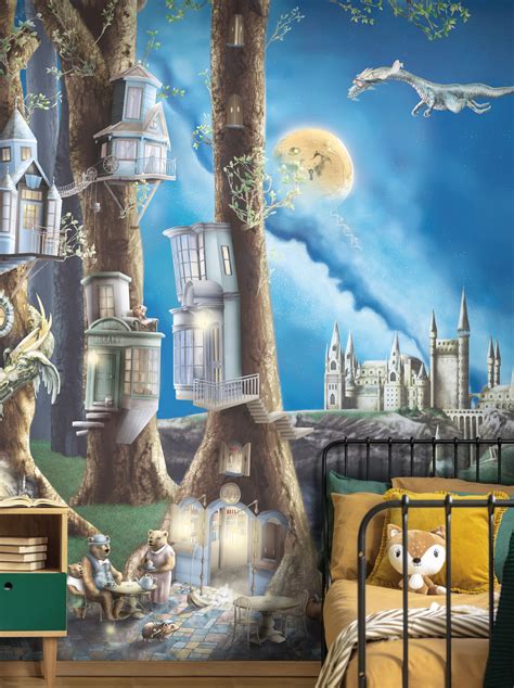 Kids Enchanted Forest Woodland Wallpaper Mural Animals And Dragons