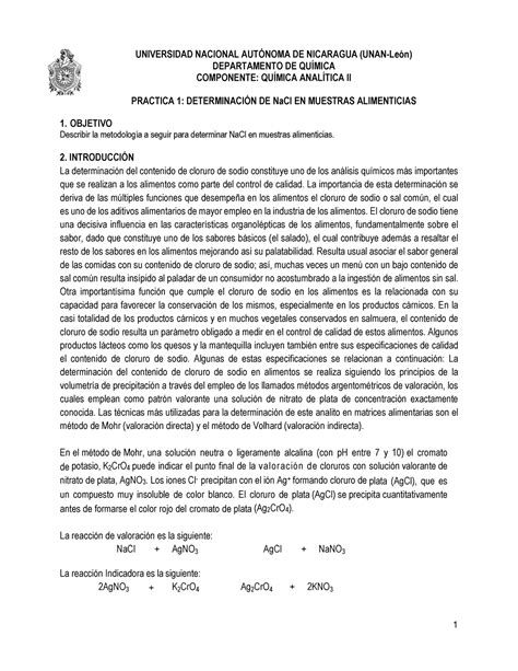 Practica De Determinacion De Cloruros En Aguas Universidad Nacional