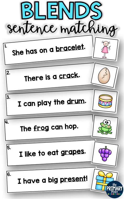 Blends Sentence Matching Centers Blend Words Blends Activities Phonics