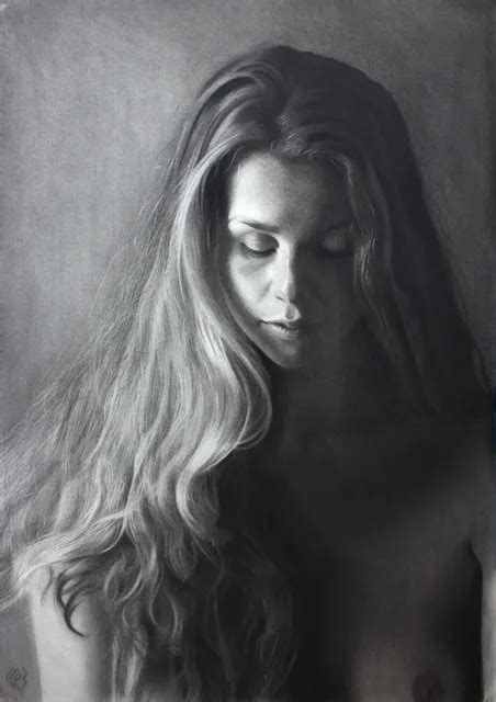 Original Female Charcoal On Paper Drawing Girl Woman Portrait Artwork