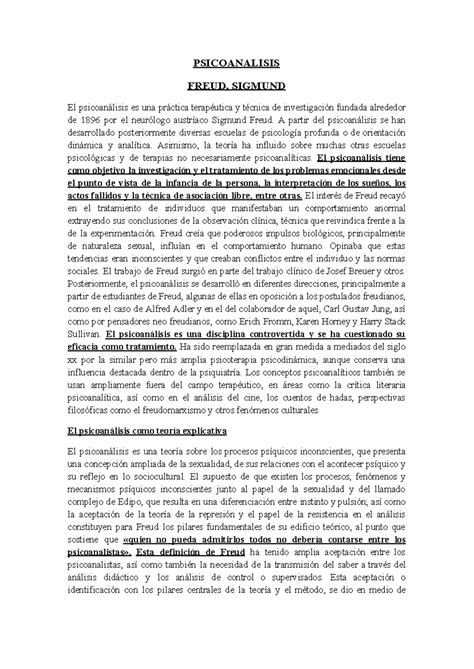 Psicoanalisis Ayudar Para El Segundo Parcial PSICOANALISIS FREUD