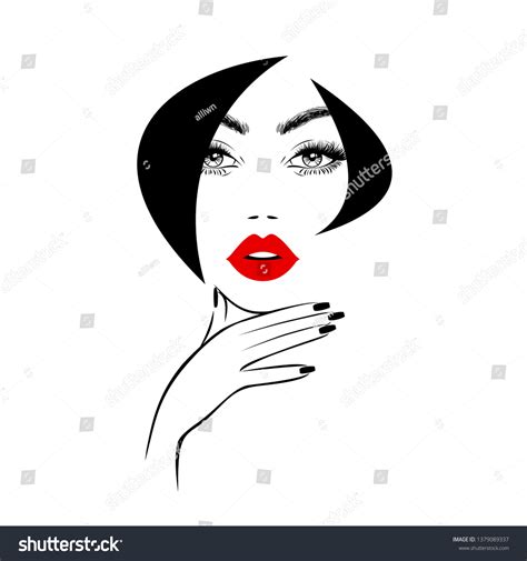 Beautiful Woman Face Red Lips Lush Vector De Stock Libre De Regal As