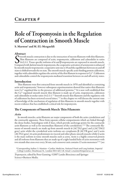 (PDF) Role of Tropomyosin in the Regulation of Contraction in Smooth Muscle