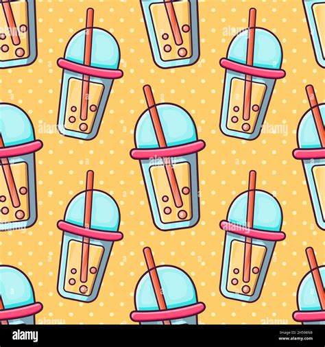 Bubble Tea Seamless Pattern Vector Illustration Stock Vector Image