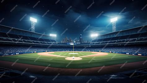 Premium AI Image | Baseball stadium seen from the bleachers at night AI