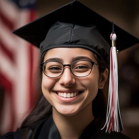 Una mujer con toga y birrete de graduación sonríe a la cámara Foto