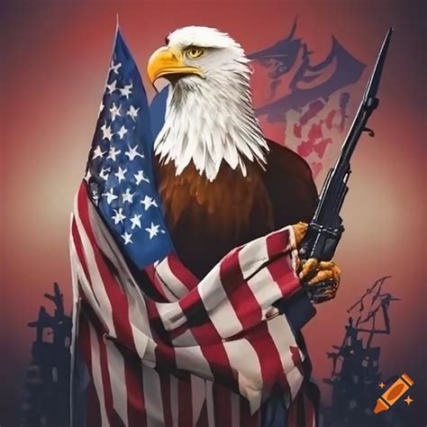 Patriotic Image With American Flag Eagles And Guns On Craiyon