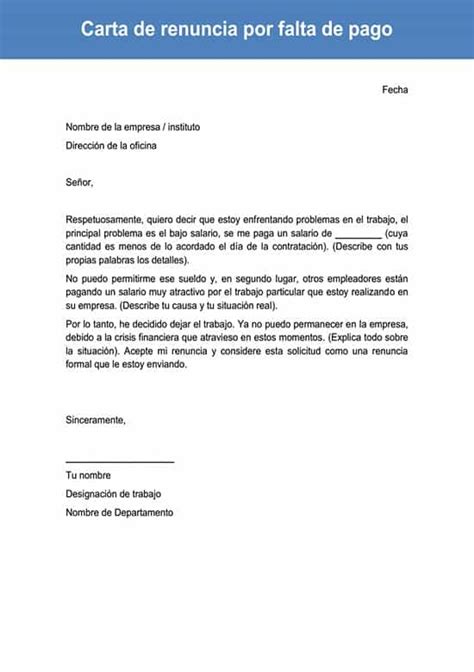 Carta De Renuncia Por Falta De Pago Cómo Se Hace Y Modelos