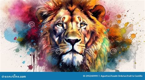 Watercolor Drawing of an African Lion. Stock Image - Image of king ...