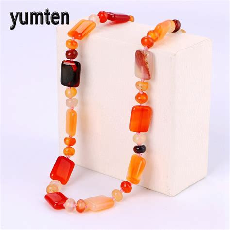 Yumten Agate Necklace Power Square Natural Stone Crystal Women Jewelry