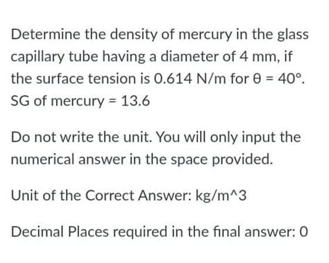 Solved Determine the density of mercury in the glass | Chegg.com