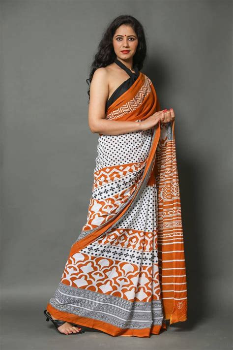 Indian Jaipuri Hand Block Printed Pure Cotton Saree Sarees Etsy