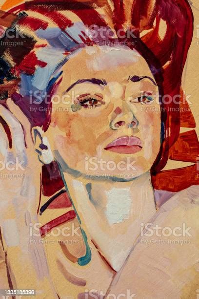 Watercolor Painting Female Portrait Handmade Stock Illustration