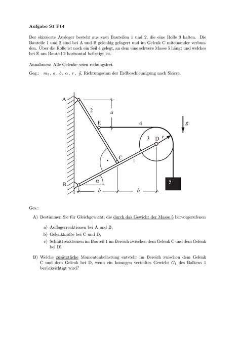 Technische Mechanik I Aufgabe S F Der Skizzierte Ausleger Besteht