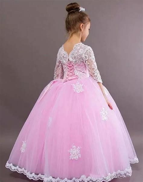 Vestido de tul para niñas pequeñas de manga larga para desfile con