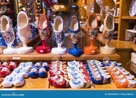 Traditional Dutch Clogs In Clog Museum And Wooden Shoe Workshop At