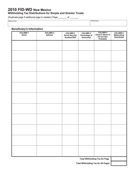 Form Fid Wd New Mexico Withholding Tax Distributions For Simple And