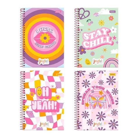 Caderno Espiral Foroni 1 4 Capa Dura Joyfull 80 Folhas Embalagem