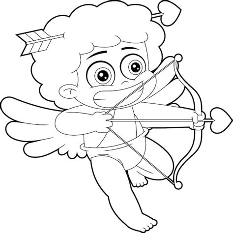 Personagem De Desenho Animado De Beb Cupido Confuso Delineado Arco