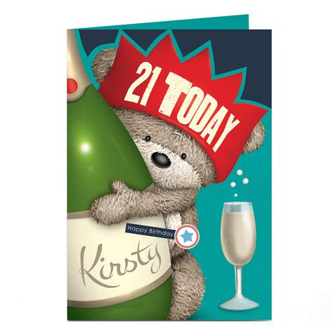 Buy Personalised Birthday Card Hugs Bear And Champagne Editable Age