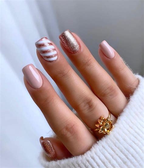 35 Best Nude Christmas Nails — Candy Stripe Nude And Glitter Nails