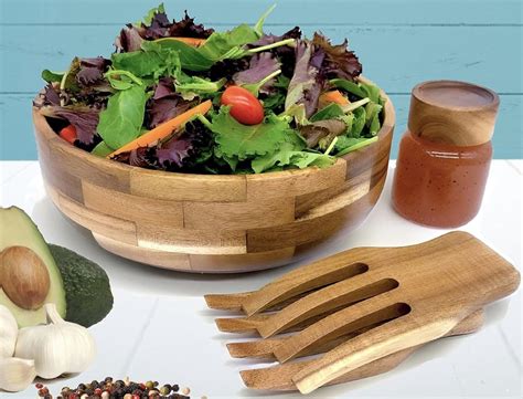 Amazon Voce Wooden Salad Bowl Set With Servers And Dressing Jar