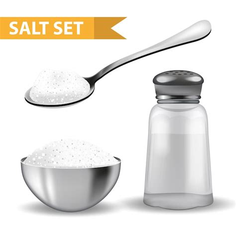 Premium Vector | Realistic 3d set with salt shaker, spoon of salt ...