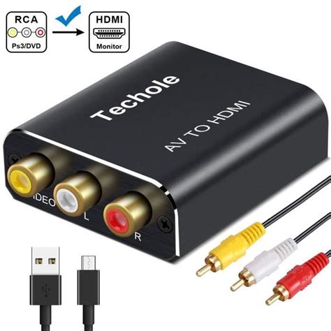 RCA Vers HDMI Adaptateur Aluminium Techole 3RCA Composite AV Vers HDMI