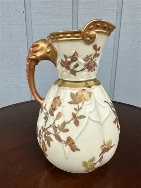 ANTIQUE ROYAL WORCESTER Jug Porcelain Pitcher Hand Painted Gold