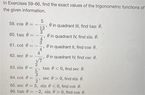 Answered In Exercises 59 66 Find The Exact Values Of The Kunduz